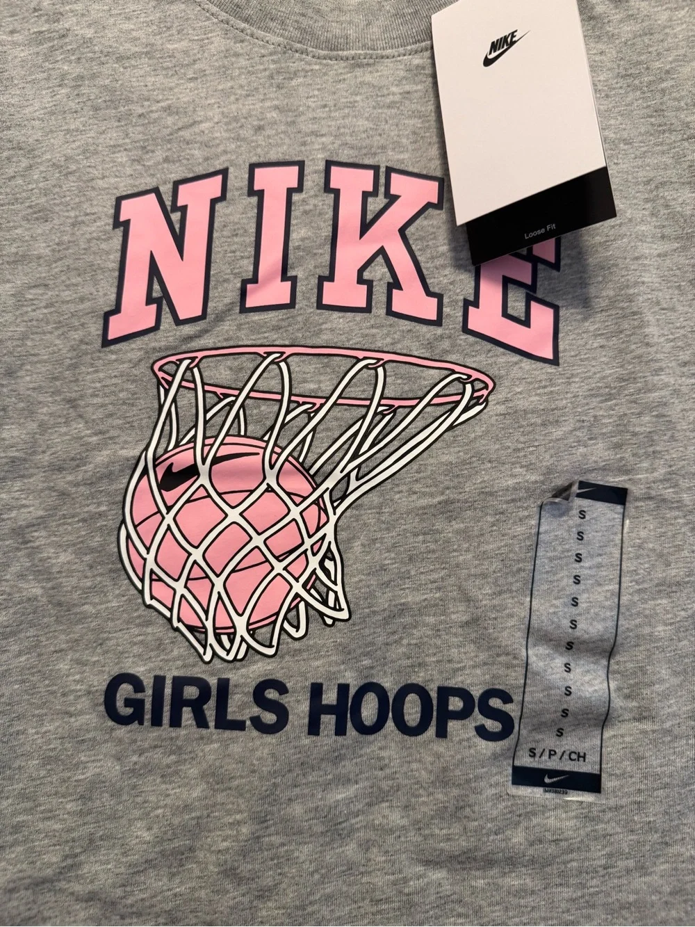 Nike Grey & Pink Girls' Hoops Graphic Tee